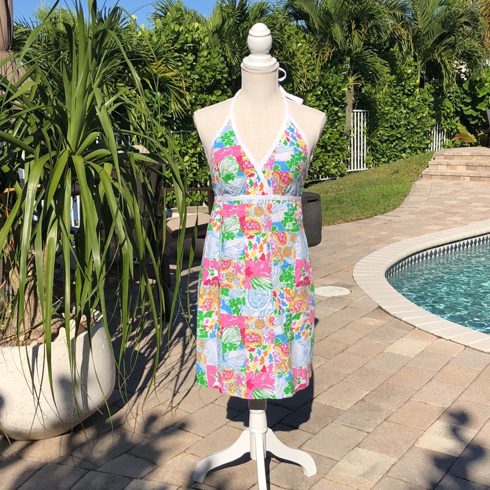LILLY PULITZER HALTER DRESS SIZE 0 STARFISH/SEA PRINT